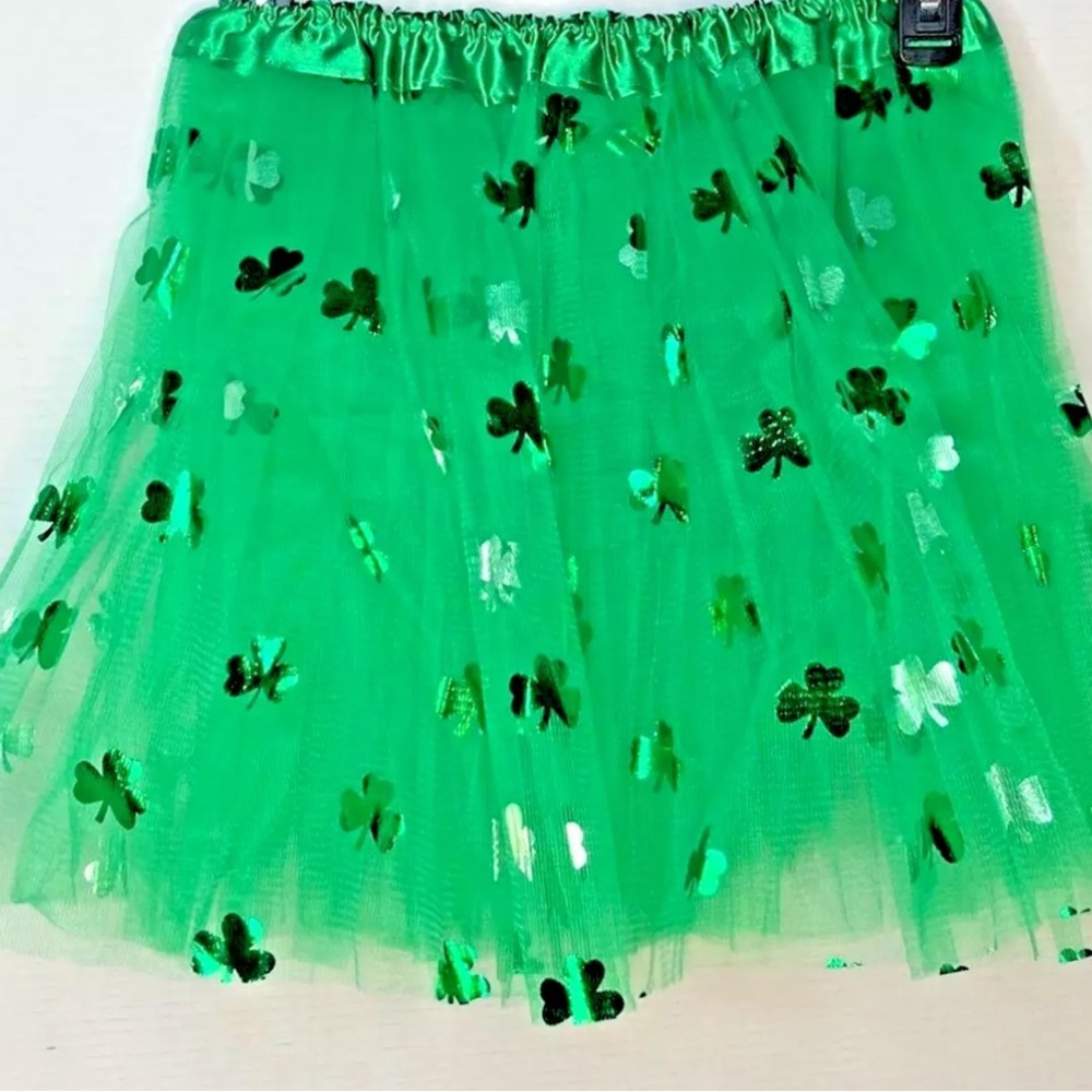 St. Patrick's Day Festive Green Shamrock Tulle Elastic Waist Skirt One Size NEW!